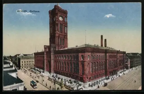 AK Berlin, Rathaus mit Strassenbahn