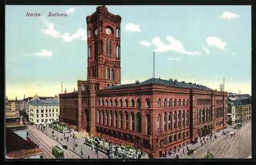 AK Berlin, Rathaus mit Strassenbahn