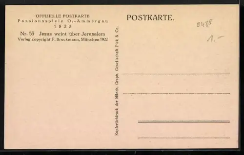 AK Passionsspiele Oberammergau 1922, Jesus weint über Jerusalem