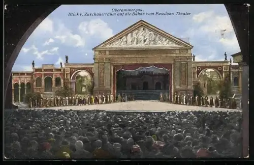 AK Oberammergau, Blick vom Zuschauerraum auf die Bühne vom Passions-Theater