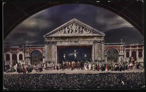 AK Oberammergau, Passionsspiele, Blick zur Bühne