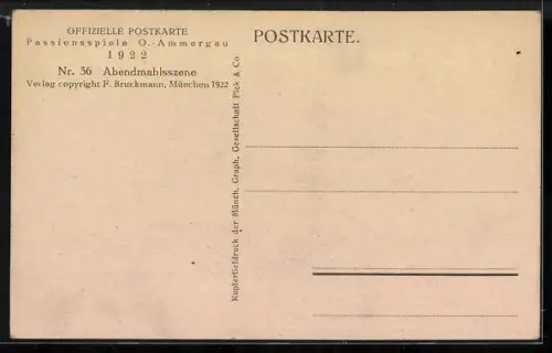 AK Passionsspiele Oberammergau 1922, Abendmahlsszene