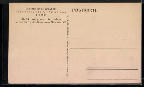 AK Oberammergau, Passionsspiele 1922, Gang nach Jerusalem