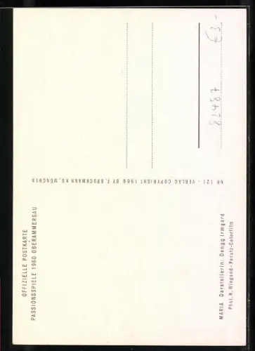 AK Oberammergau, Passionsspiele 1960, Mariadarstellerin Irmgard Dengg