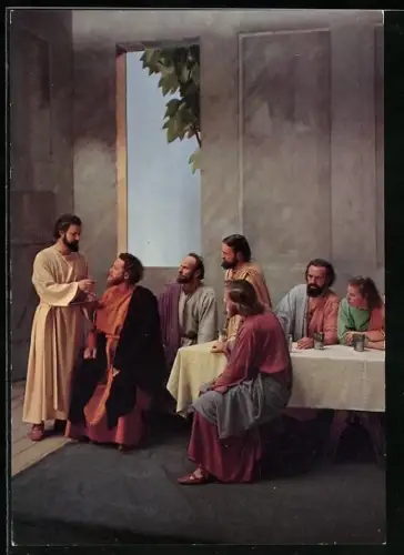 AK Oberammergau, Passionsspiele 1970, Szene aus dem Abendmahl