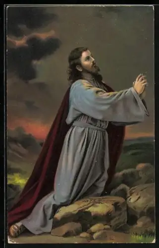 AK Oberammergau, Passionsspiele, kniender Christus