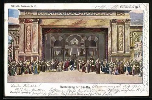 AK Oberammergau, Passionsspiele 1900, Vertreibung der Händler