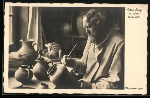 AK Oberammergau, Anton Lang in seiner Werkstätte