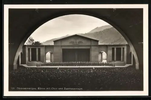 AK Oberammergau, Passionsspiele, Bühne mit Chor und Zuschauerraum