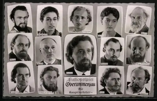 AK Oberammergau, Die Hauptdarsteller des Passionsspiels
