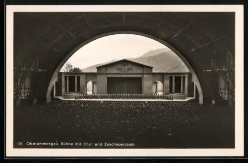 AK Oberammergau, Bühne mit Chor und Zuschauerraum