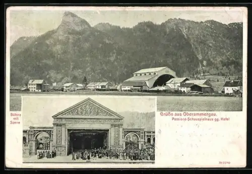AK Oberammergau, Passions-Schauspielhaus, Bühne mit Szene