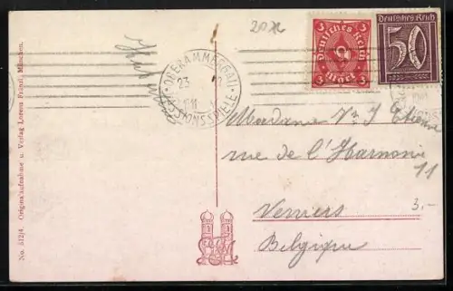 AK Oberammergau, Passions-Theater an der Ammer mit Labergebirge