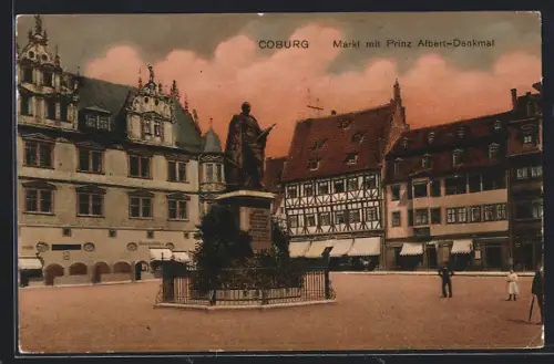 AK Coburg, Markt mit Prinz Albert-Denkmal