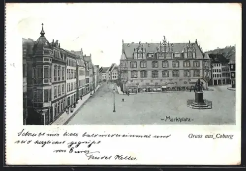 AK Coburg, Marktplatz und Strasse aus der Vogelschau
