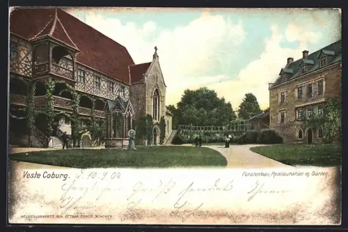 AK Coburg, Veste Coburg, Fürstenbau, Restaurant mit Garten