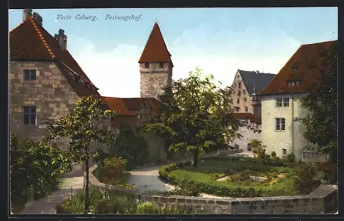 AK Coburg, Veste Coburg, Festungshof aus der Vogelschau