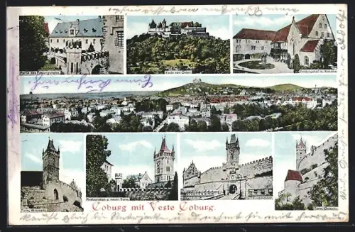 AK Coburg, Veste Coburg, Restauration u. neuer Turm, Festungshof, Panorama