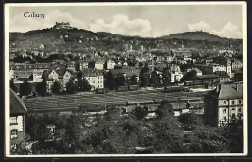 AK Coburg, Stadtansicht mit Bahnhof und Veste
