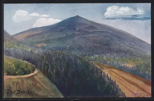 Künstler-AK Brocken, Ansicht des Brockengipfels