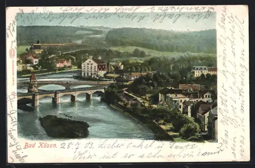 AK Bad Kösen, Brücke, Flusspartie, Ortsansicht