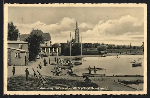 AK Schleswig, Bei der Strandhalle, Paddelbootshafen, Kirche