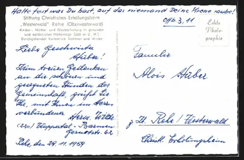 AK Rehe /Westerwald, Stiftung Christliches Erholungsheim Westerwald, Hauptgebäude, Aussenansicht