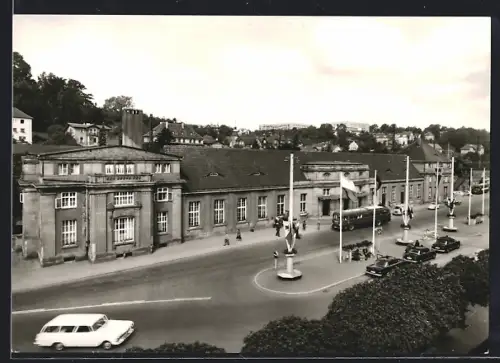 AK Coburg, Hauptbahnhof mit Staatsbauschule