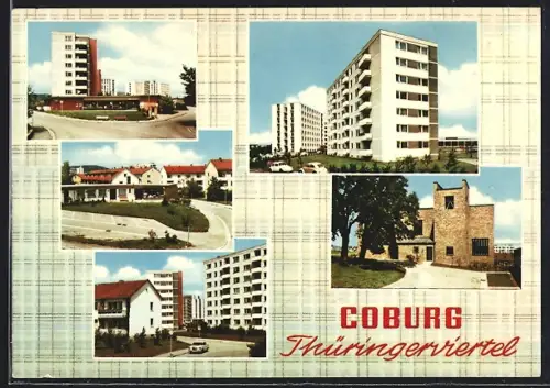 AK Coburg, Thüringerviertel, Wohnhäuser, Kirche
