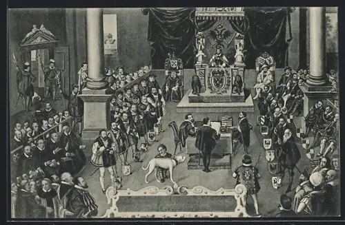 Künstler-AK Coburg, Veste Coburg, Übergabe der Augsburger Konfession, Gemälde von Christian Bayern