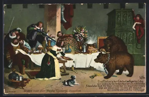 Künstler-AK Coburg, Veste Coburg, Bärenbild