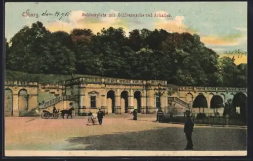 AK Coburg, Schlossplatz mit Schlosswache und Arkaden