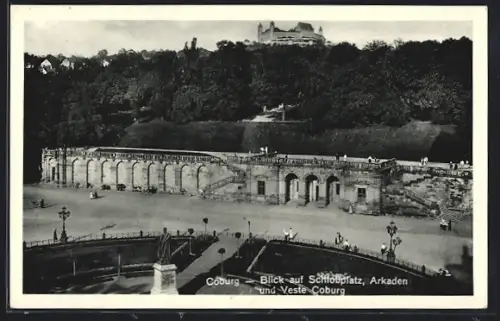 AK Coburg, Schlossplatz, Arkaden, Veste Coburg