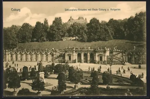 AK Coburg, Schlossplatz-Arkaden, Feste Coburg, Hofgarten