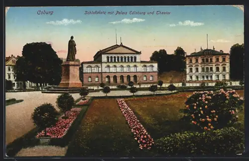 AK Coburg, Schlossplatz mit Palais Edinburg und Theater