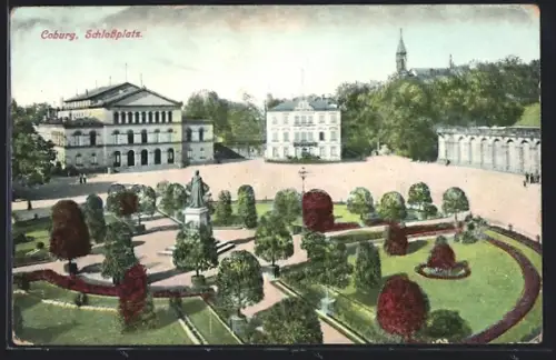 AK Coburg, Schlossplatz aus der Vogelschau