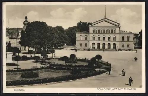 AK Coburg, Schlossplatz mit Theater