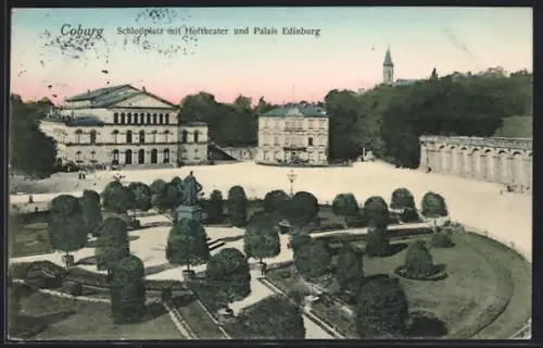 AK Coburg, Schlossplatz mit Hoftheater und Palais Edinburg