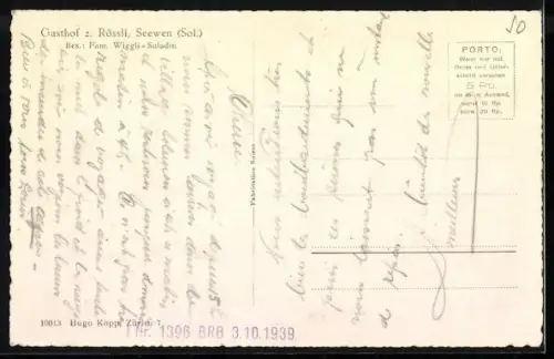 AK Seewen /Solothurn, Gasthof zum Rössli, Teilansicht mit Kirche