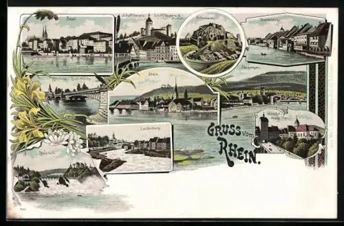 AK Schaffhausen, Schiffslände m. d. Munot, Rheinfall