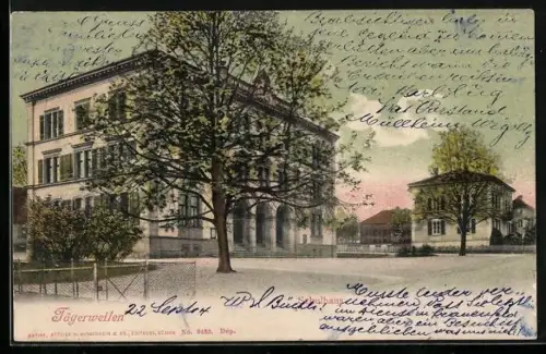 AK Tägerwilen, Schulhaus mit Strassenpartie