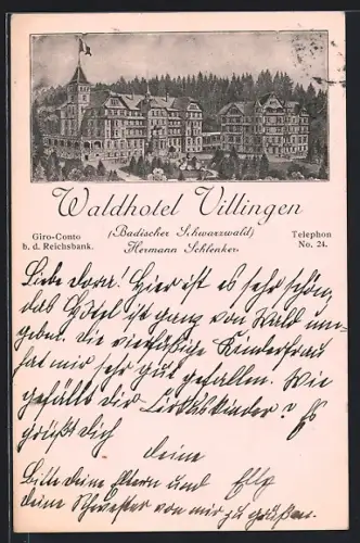 Künstler-AK Villingen / Baden, Waldhotel Hermann Schlenker