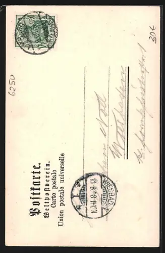 Lithographie Limburg / Lahn, Uferpartie mit Dom