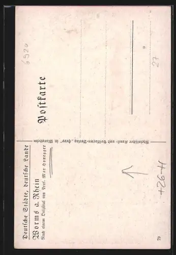 Künstler-AK sign. Max Honegger: Worms, Blick zur Kirche mit Vogel