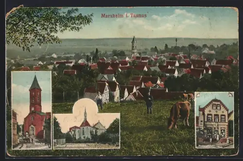 AK Marxheim / Taunus, Ortsansicht, Kirche, Kloster vom guten Hirten, Postagentur