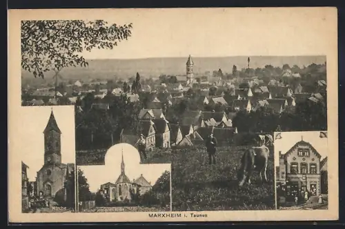 AK Marxheim / Taunus, Ortsansicht, Kirche, Kloster vom guten Hirten, Postagentur