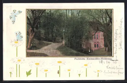 AK Heidenau-Kleinsedlitz / Sachsen, Pechhütte Kleinsedlitz, Passepartout