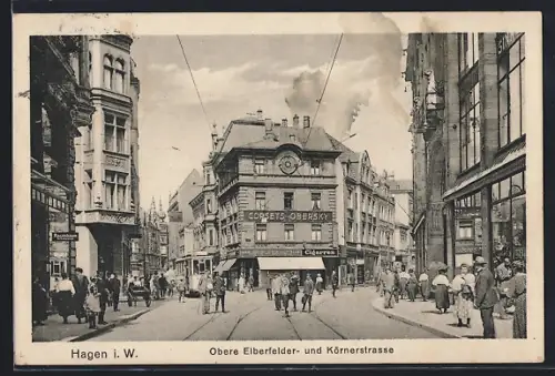 AK Hagen / Westfalen, Obere Elberfelder- & Körnerstrasse, Strassenbahn