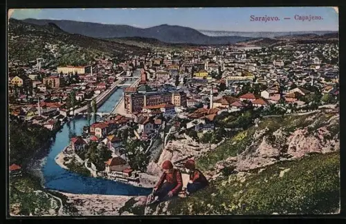 AK Sarajevo, Ortsansicht aus der Vogelschau