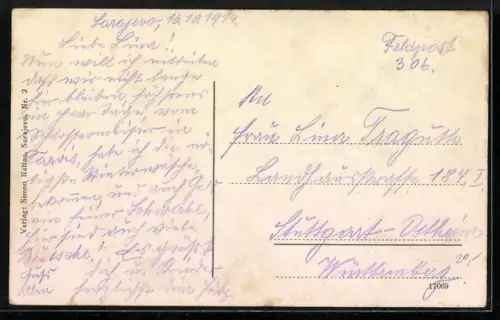 AK Sarajevo, Ortsansicht aus der Vogelschau